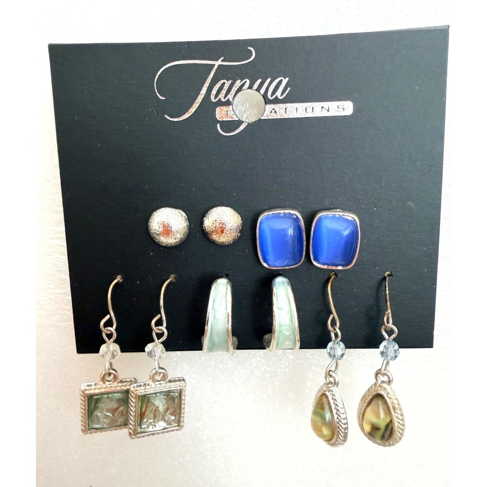 Silver Tone Studs Hoops Dangle Earrings Set 5 Pairs NWT